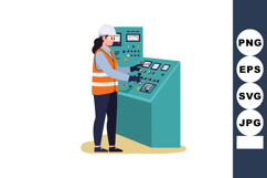 Woman engineer operating control panel with safety helmet an Product Image 1