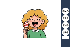 Happy child enjoying vanilla and strawberry swirl ice cream Product Image 1