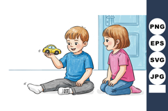 Children playing with toy car indoors boy and girl sitting o Product Image 1