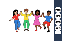 Diverse children holding hands dancing together in colorful Product Image 1
