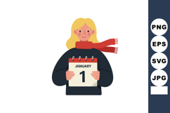 Woman holding January first calendar page with red scarf and Product Image 1