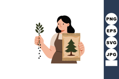 Woman holding herbal branch and pine tree seed packet vector Product Image 1