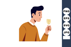 Man in brown sweater holding champagne glass celebrating fes Product Image 1