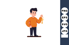 Boy holding golden keys standing confidently with orange swe Product Image 1