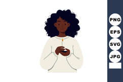Woman holding lit candle in white sweater with curly hair ve Product Image 1