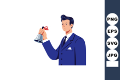 Man in blue suit ringing small bell illustration in formal a Product Image 1