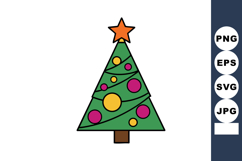 Christmas tree with colorful baubles and star decoration vec Product Image 1