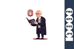 Elderly man reading magical book with glowing candle symbol Product Image 1