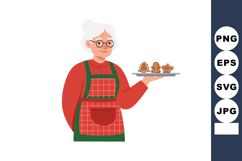 Elderly woman holding tray with Christmas cookies wearing re Product Image 1