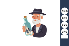 Elderly man holding bottle with message inside illustration Product Image 1