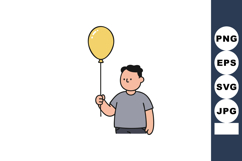 Boy holding yellow balloon simple cartoon vector illustratio Product Image 1