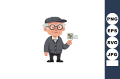Elderly man holding bird postage stamp in casual clothing ve Product Image 1