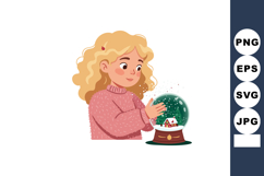 Girl playing with snow globe winter season cozy sweater vect Product Image 1