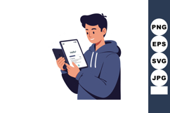 Young man using tablet and smartphone in casual hoodie for c Product Image 1