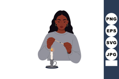 Woman lighting candle with matchstick in calm setting vector Product Image 1