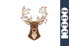 Reindeer head with colorful Christmas light decoration on an Product Image 1