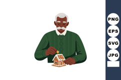 Elderly Man Decorating Gingerbread House Holiday Christmas W Product Image 1