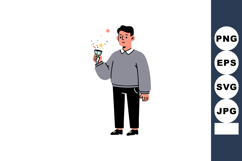 Young man holding smartphone with colorful stars and sparkle Product Image 1