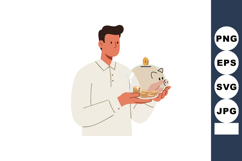 Man holding piggy bank with coins saving money financial con Product Image 1