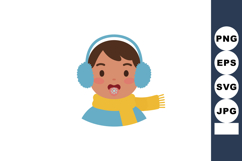 Child Wearing Blue Earmuffs Yellow Scarf with Snowflake on T Product Image 1