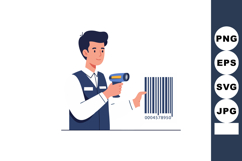Male Retail Worker Scanning Barcode with Handheld Device Vec Product Image 1