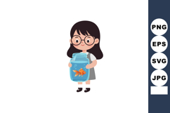 Girl holding fishbowl with goldfish cute cartoon character v Product Image 1