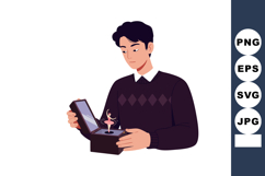 Young man opening music box with ballerina dancing inside in Product Image 1