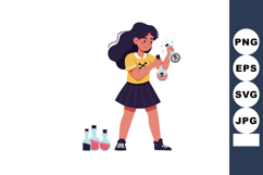 Girl Holding Poison Bottles Vector Illustration with Dark Ha Product Image 1
