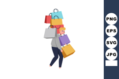 Person Carrying Multiple Colorful Shopping Bags Illustration Product Image 1