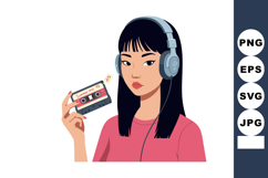 Young woman listening to music with headphones holding casse Product Image 1