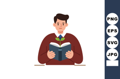 Young man reading book with growing plant sprout symbolizing Product Image 1