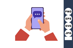 Hands holding smartphone with messaging app open and finger Product Image 1