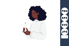 Woman holding lit candle in white sweater vector illustratio Product Image 1