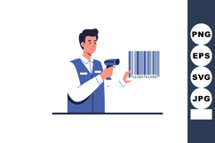 Male cashier scanning barcode with handheld scanner in retai Product Image 1