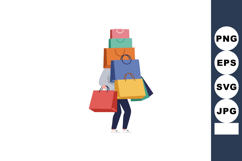 Person carrying multiple colorful shopping bags in casual ou Product Image 1
