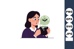 Woman blowing mystical bubble with bat emerging from black c Product Image 1