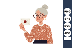 Elderly Woman Holding Sealed Letter with Red Wax Stamp in Fl Product Image 1