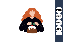 Woman decorating Christmas pudding with holly berries festiv Product Image 1