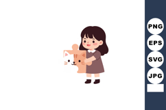 Little girl holding cat mask smiling in brown dress vector i Product Image 1