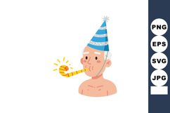 Elderly Man Wearing Birthday Hat with Party Blower Celebrati Product Image 1
