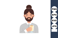 Man with beard and bun hairstyle drinking latte coffee in tr Product Image 1