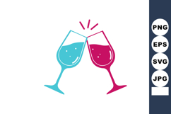 Two Wine Glasses Clinking Celebration Blue and Red Colors To Product Image 1