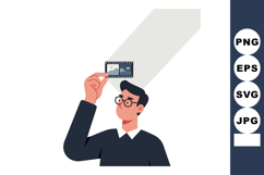 Man examining photographic film strip holding it up to light Product Image 1