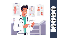 Male doctor in medical office with stethoscope reviewing not Product Image 1