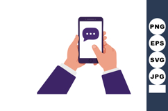 Hands Holding Smartphone with Chat Bubble Messaging Icon Vec Product Image 1