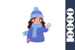 Girl in blue winter hat scarf holding sparkler illustration Product Image 1