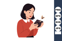 Woman holding open box with butterfly flying out vector illu Product Image 1