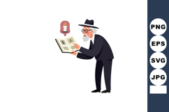 Elderly man reading book about skulls and candle illustratio Product Image 1
