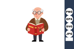 Elderly Man Reading Red Book with Deer Illustration Vector G Product Image 1