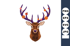 Deer head with purple antlers decorated with orange balls ve Product Image 1